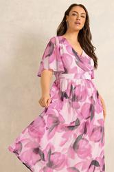 EVANS Plus Size Pink Petal Angel Sleeve Midi Dress | Evans 3