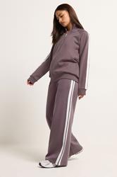 PixieGirl Petite Women's Plum Purple Side Stripe Wide Leg Joggers | PixieGirl 1