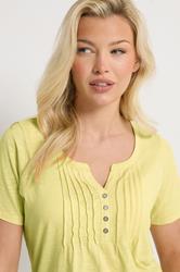 M&Co Lemon Yellow Cotton Short Sleeve Henley Top | M&Co 4
