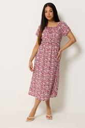M&Co Petite Red Abstract Tie Neck Midi Dress | M&Co 1