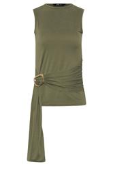 LTS Tall Women's Khaki Green Belted Buckle Top | Long Tall Sally 6