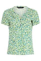 M&Co Green Ditsy Floral Cotton Henley Top