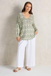 EVANS Plus Size Sage Green Wave Stitch V-Neck Jumper | Evans 1
