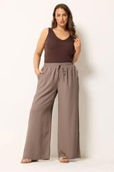 YOURS Plus Size Natural Brown Wide Leg Textured Trousers | Yours Clothing 3