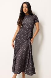 PixieGirl Petite Women's Chocolate Brown Polka Dot Maxi Dress | PixieGirl 3