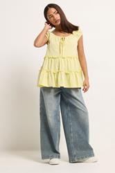 PixieGirl Petite Women's Lemon Yellow Tiered Cotton Top | PixieGirl 1