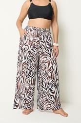 YOURS Plus Size Natural Brown Zebra Print Wide Leg Trousers | Yours Clothing 1