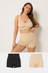 YOURSET Plus Size 2 PACK Black & Nude Seamless Control High Waisted Shorts | Yours Clothing 3