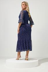 YOURS LONDON Plus Size Navy Blue Polka Dot Mesh Tiered Dress | Yours Clothing 2