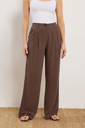 LTS Tall Women's Chocolate Brown Linen Pleated Wide Leg Trousers | Long Tall Sally 2