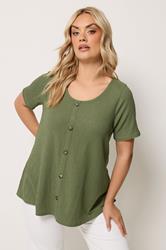 YOURS Plus Size Olive Green Crinkle T-Shirt | Yours Clothing 3