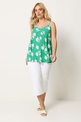 YOURS Plus Size Green Floral Swing Vest Top | Yours Clothing 1