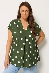 YOURS Plus Size Khaki Green Polka Dot Grown On T-Shirt | Yours Clothing 3