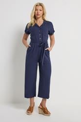 M&Co Navy Blue Tie Waist Linen Jumpsuit | M&Co 1
