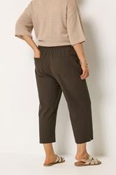 YOURS Plus Size Chocolate Brown Cool Cotton Cropped Trousers | Yours Clothing 2