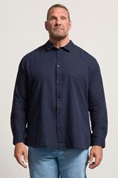 BadRhino Big & Tall Navy Blue Long Sleeve Linen Blend Shirt | BadRhino 3