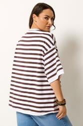 YOURS Plus Size Chocolate Brown Stripe Longline Ringer T-Shirt | Yours Clothing 2