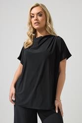YOURS LONDON Plus Size Black Pleated Shoulder Top | Yours Clothing 3