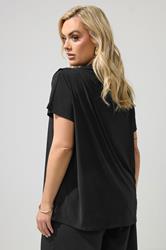 YOURS LONDON Plus Size Black Pleated Shoulder Top | Yours Clothing 2