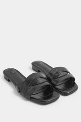 LTS Black Twisted Block Mule Sandals In Standard Fit