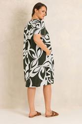 EVANS Plus Size Green Leaf Print Midi Shift Dress | Evans 4