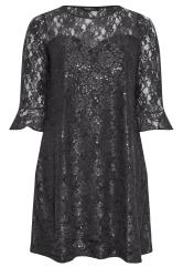 YOURS Plus Size Black Lace Sequin Embellished Swing Top