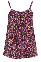 YOURS Plus Size Black & Pink Floral Ribbed Swing Vest Top | Yours Clothing 2