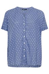 YOURS Curve Denim Blue Dobby Notch Neck Blouse