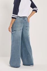 PixieGirl Petite Women's Mid Blue Carpenter Wide Leg Jeans | PixieGirl 2