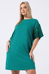 LIMITED COLLECTION Plus Size Green Sequin Sleeve Mini Dress | Yours Clothing 3