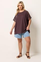 YOURS Plus Size Chocolate Brown Crochet T-Shirt | Yours Clothing 1