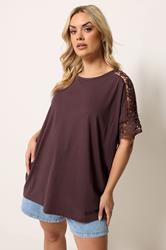 YOURS Plus Size Chocolate Brown Crochet T-Shirt | Yours Clothing 3
