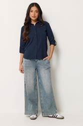PixieGirl Petite Women's Navy Blue Button Cotton Shirt | PixieGirl 1