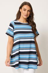Yours Plus Size Blue Ribbed Stripe Swing T-Shirt | Yours Clothing 3