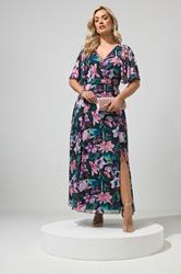 YOURS LONDON Plus Size Black Tropical Mesh Maxi Dress | Yours Clothing 1