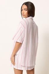 PixieGirl Petite Women's Pink Stripe Linen Shirt | PixieGirl 4