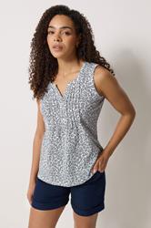 M&Co 2 PACK Navy Blue Floral Cotton Sleeveless Henley Tops | M&Co 1
