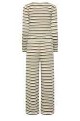 PixieGirl Petite Women's Set Brown Stripe Cotton Button Top & Wide Leg Trousers | PixieGirl 6