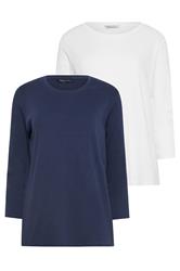 M&Co 2 PACK Navy Blue & White Cotton Tops