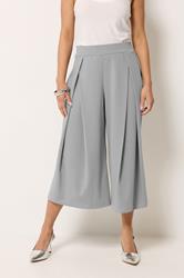 PixieGirl Petite Women's Grey Pleated Cropped Wide Leg Trousers | PixieGirl  1
