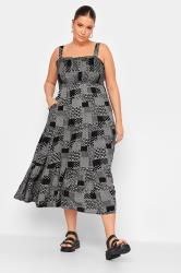 YOURS Plus Size Black Patchwork Print Shirred Strappy Sundress | Yours ...