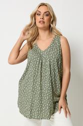 YOURS Plus Size Olive Green Ditsy Floral Vest Top | Yours Clothing 3