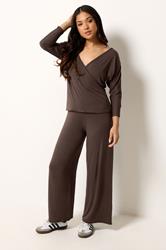 PixieGirl Petite Women's Chocolate Brown Wrap Top | PixieGirl 2