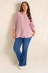 EVANS Plus Size Pink & White Stripe Shirt | Evans 2