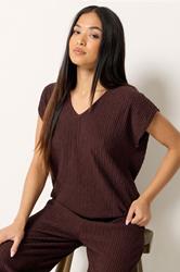 M&Co Petite Brown Textured V-Neck T-Shirt | M&Co 3