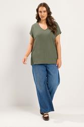YOURS Plus Size Khaki Green Textured T-Shirt Co-ord | Yours Clothing 1