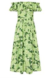 PixieGirl Petite Women's Green Floral Ruffle Cotton Bardot Midi Dress | PixieGirl 6