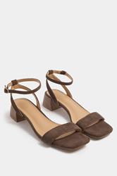 LTS Chocolate Brown Strap Block Heel In Standard Fit