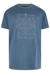 KAM Big & Tall Indigo Blue Vintage Denim Graphic Print T-Shirt