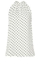 LTS Tall White Polka Dot Satin Halterneck Top
